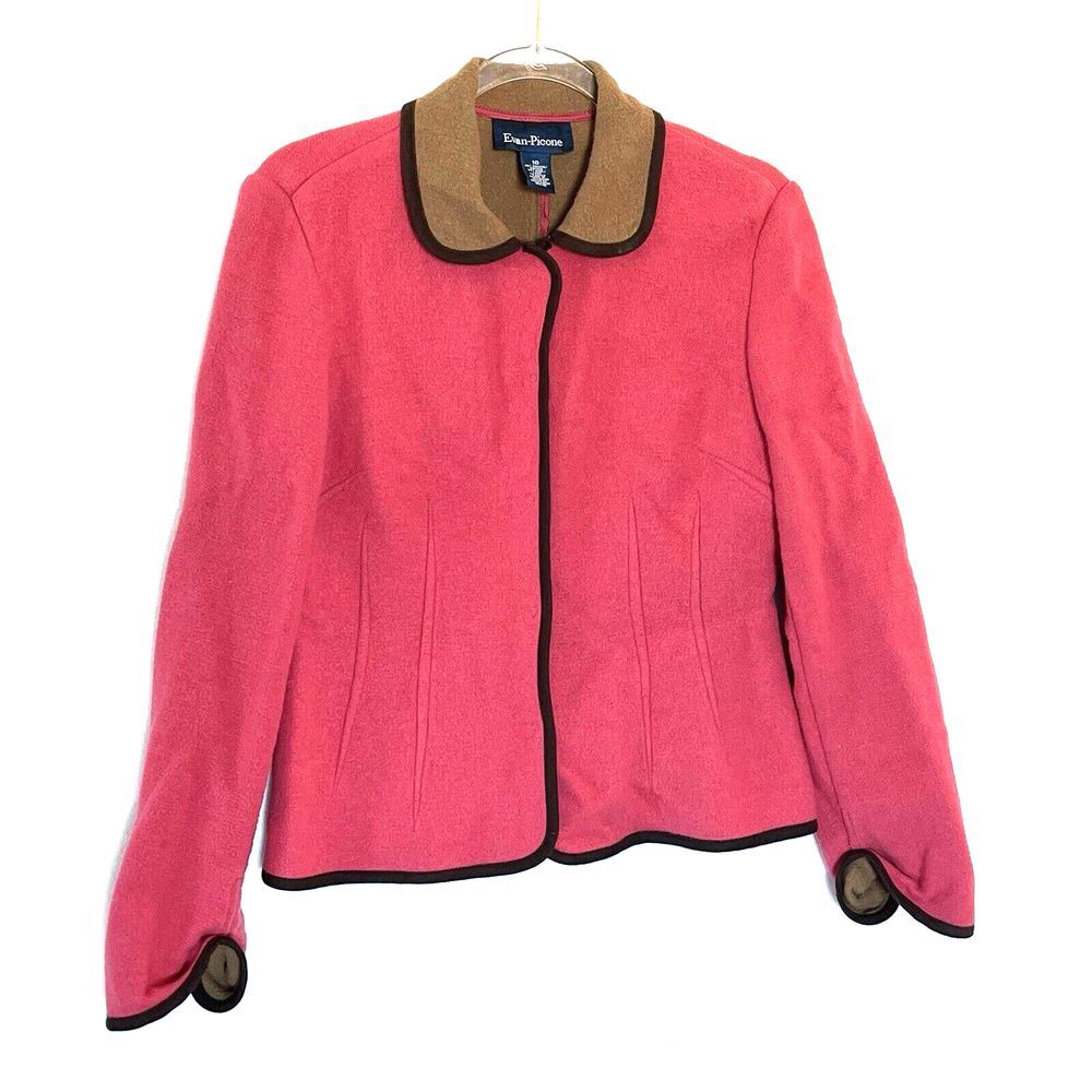 Evan Picone Womens Size 10 Jacket Pink Tan Wool Blend Fleece Style Tapered Waist